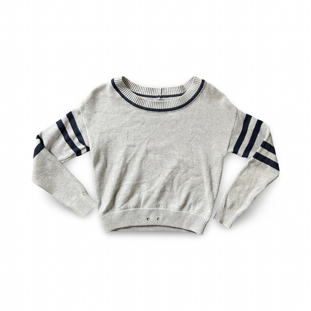 Aerie Gray Striped Knit Boat Neck Sweater Womens Small Blue Varsity Pullover